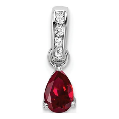 10K White Gold Lab-Created Ruby & Diamond Pear Pendant