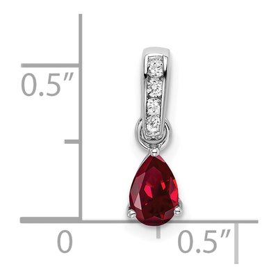 14K White Gold Lab-Created Ruby & Diamond Pear Pendant – view 2