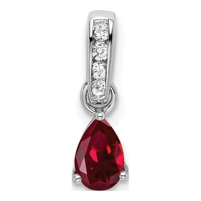 14K White Gold Lab-Created Ruby & Diamond Pear Pendant
