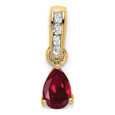 14K Yellow Gold Lab-Created Ruby & Diamond Pear Pendant