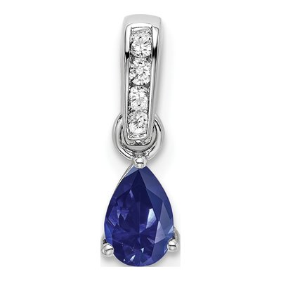 10K White Gold Lab-Created Sapphire & Diamond Pear September Pendant