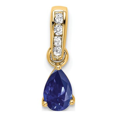 14K Yellow Gold Lab-Created Sapphire & Diamond Pear September Pendant