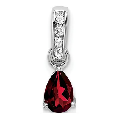 10K White Gold Garnet & Diamond Pear Pendant