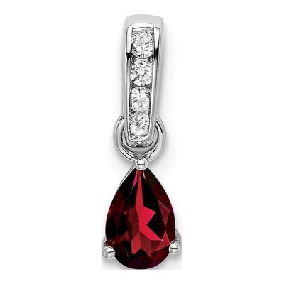 14K White Gold Garnet & Diamond Birthstone Pendant