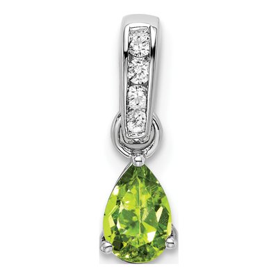 14K White Gold Peridot & Diamond Pear August Pendant
