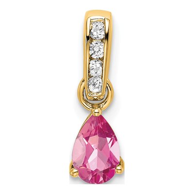 10K Yellow Gold Pink Tourmaline & Diamond Pendant