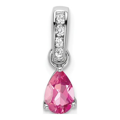14K White Gold Pink Tourmaline & Diamond Pendant