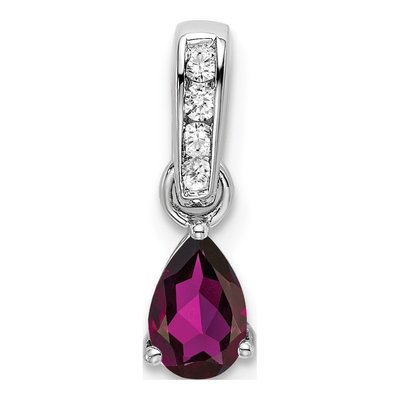 10K White Gold Garnet & Diamond Pear Pendant