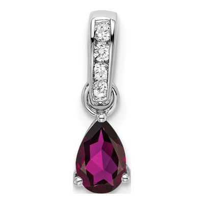 14K White Gold Rhodolite Garnet & Diamond Pear June Pendant