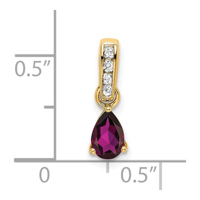 14K Yellow Gold Rhodolite Garnet & Diamond Pear June Pendant – view 2