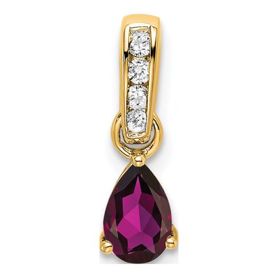 14K Yellow Gold Rhodolite Garnet & Diamond Pear June Pendant