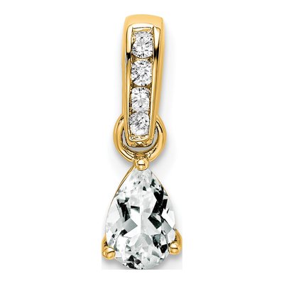 10K Yellow Gold White Topaz & Diamond Pear April Pendant