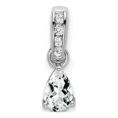 14K White Gold White Topaz & Diamond Pear Pendant