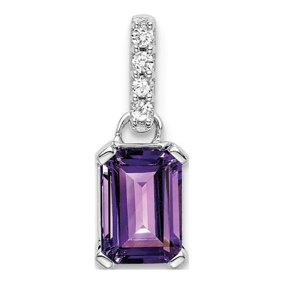 10K White Gold Amethyst & Diamond Emerald-Cut February Pendant