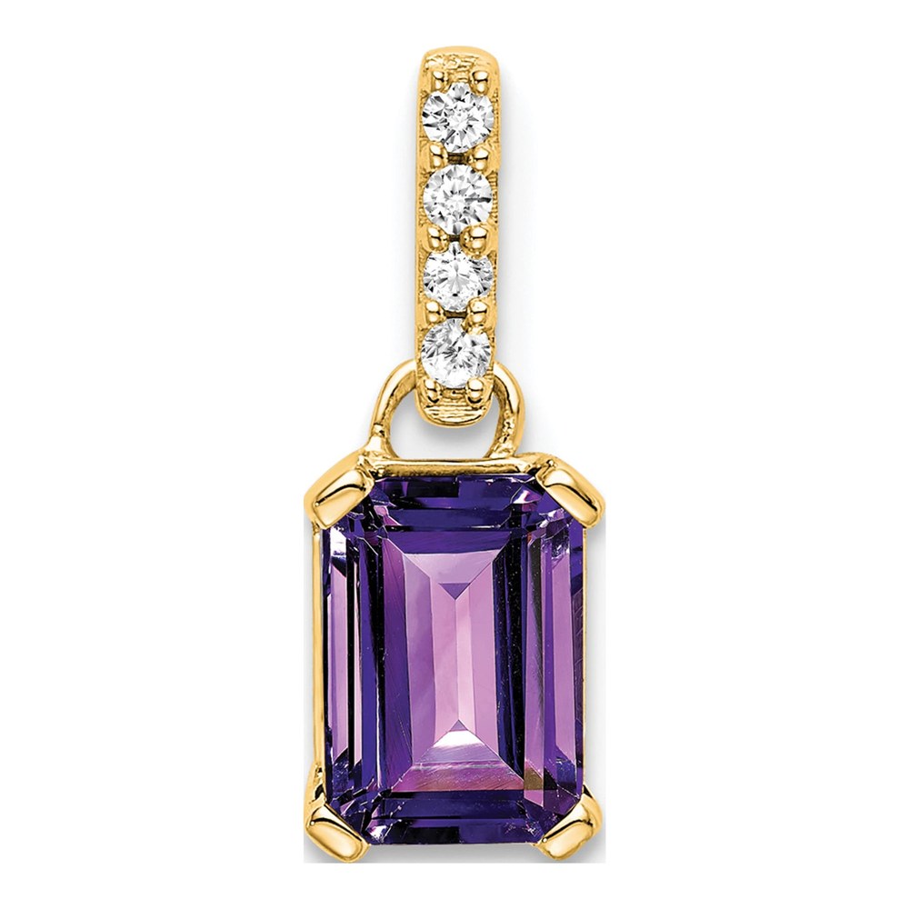10K Yellow Gold Amethyst & Diamond Birthstone Pendant