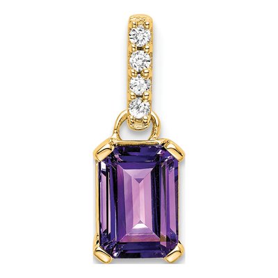 10K Yellow Gold Amethyst & Diamond Birthstone Pendant