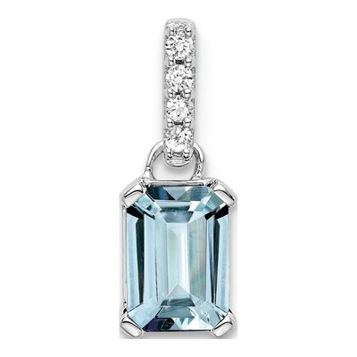 10K White Gold Aquamarine & Diamond March Pendant