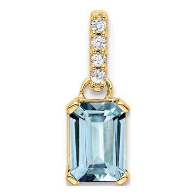 14K Yellow Gold Aquamarine & Diamond March Pendant