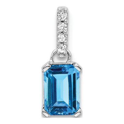 10K White Gold Swiss Blue Topaz & Diamond December Pendant