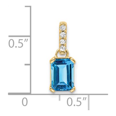 10K Yellow Gold Sky Blue Topaz & Diamond Emerald-Cut Pendant – view 2