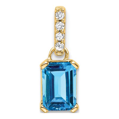 10K Yellow Gold Sky Blue Topaz & Diamond Emerald-Cut Pendant