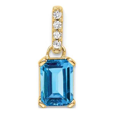 14K Yellow Gold Sky Blue Topaz & Diamond Pendant