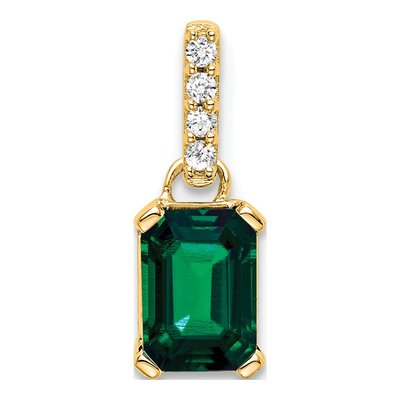 10K Yellow Gold Lab-Created Emerald & Diamond Emerald-Cut May Pendant