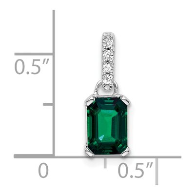 14K White Gold Lab-Created Emerald & Diamond Emerald-Cut May Pendant – view 2