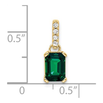 14K Yellow Gold Lab-Created Emerald & Diamond Emerald-Cut May Pendant – view 2