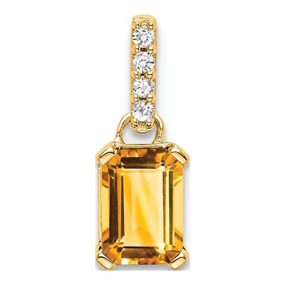 10K Yellow Gold Citrine & Diamond Birthstone Pendant