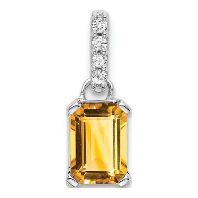 14K White Gold Citrine & Diamond Birthstone Pendant