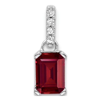 14K White Gold Lab-Created Ruby & Diamond July Pendant