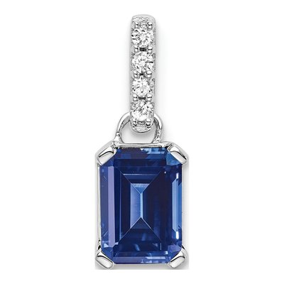 10K White Gold Lab-Created Sapphire & Diamond Emerald-Cut September Pendant