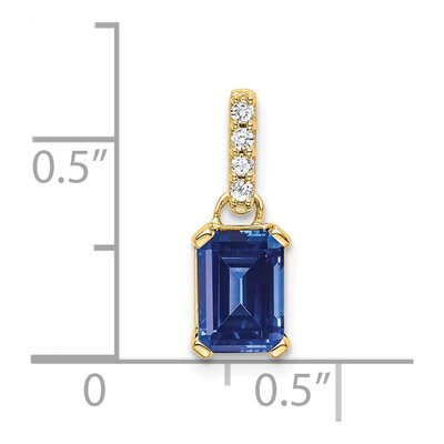 10K Yellow Gold Lab-Created Sapphire & Diamond Emerald-Cut September Pendant – view 2