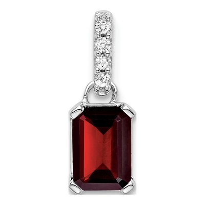 14K White Gold Garnet & Diamond January Pendant
