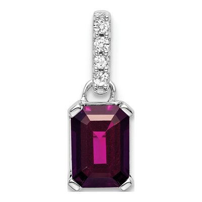 10K White Gold Rhodolite Garnet & Diamond Emerald-Cut June Pendant