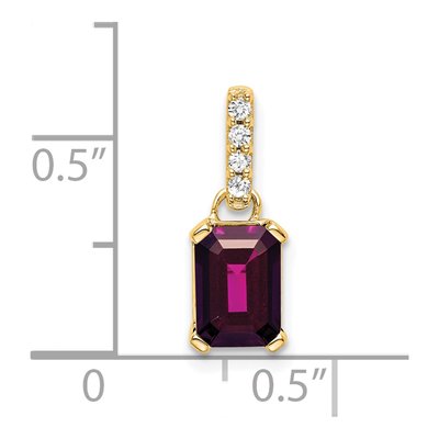 10K Yellow Gold Rhodolite Garnet & Diamond Emerald-Cut Pendant – view 2