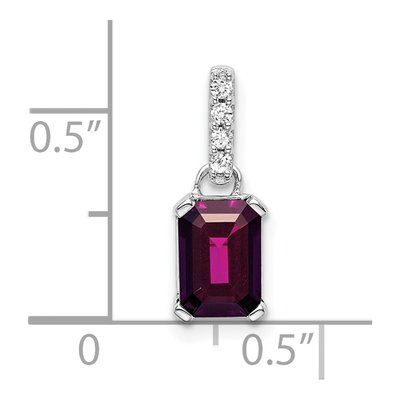 14K White Gold Rhodolite Garnet & Diamond Emerald-Cut June Pendant – view 2