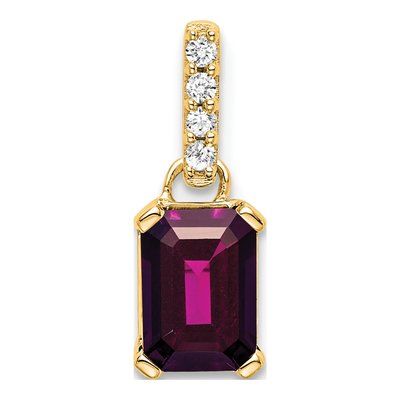 14K Yellow Gold Rhodolite Garnet & Diamond Emerald-Cut Pendant
