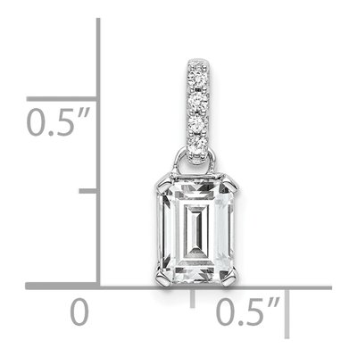 14K White Gold White Topaz & Diamond Emerald-Cut April Pendant – view 2