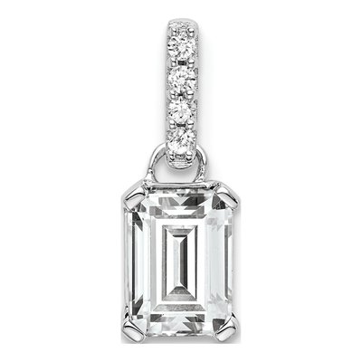 14K White Gold White Topaz & Diamond Emerald-Cut April Pendant
