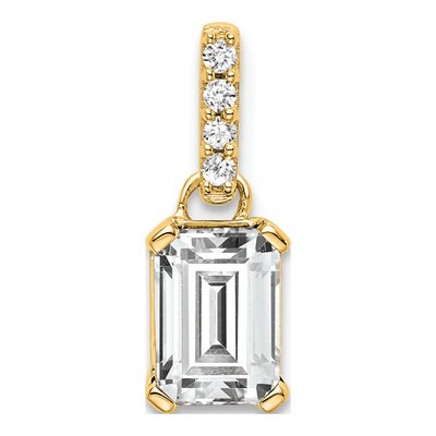 14K Yellow Gold White Topaz & Diamond April Pendant