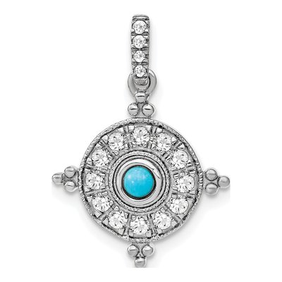 14K White Gold Turquoise & White Topaz Pendant