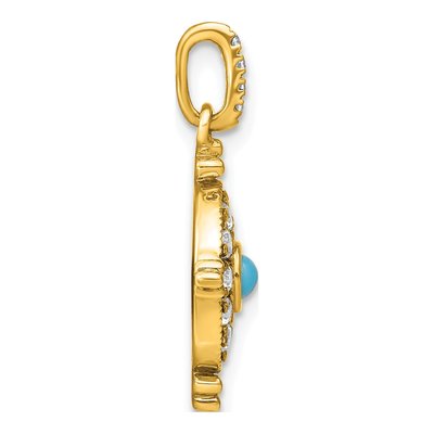 14K Yellow Gold Turquoise & White Topaz Pendant – view 2