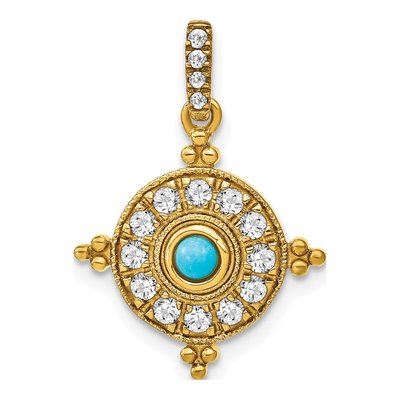 14K Yellow Gold Turquoise & White Topaz Pendant