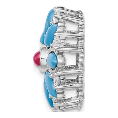 14K White Gold Lab-Created Ruby & Turquoise Floral Slide Pendant – view 2
