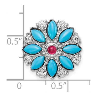 14K White Gold Lab-Created Ruby & Turquoise Floral Slide Pendant – view 3