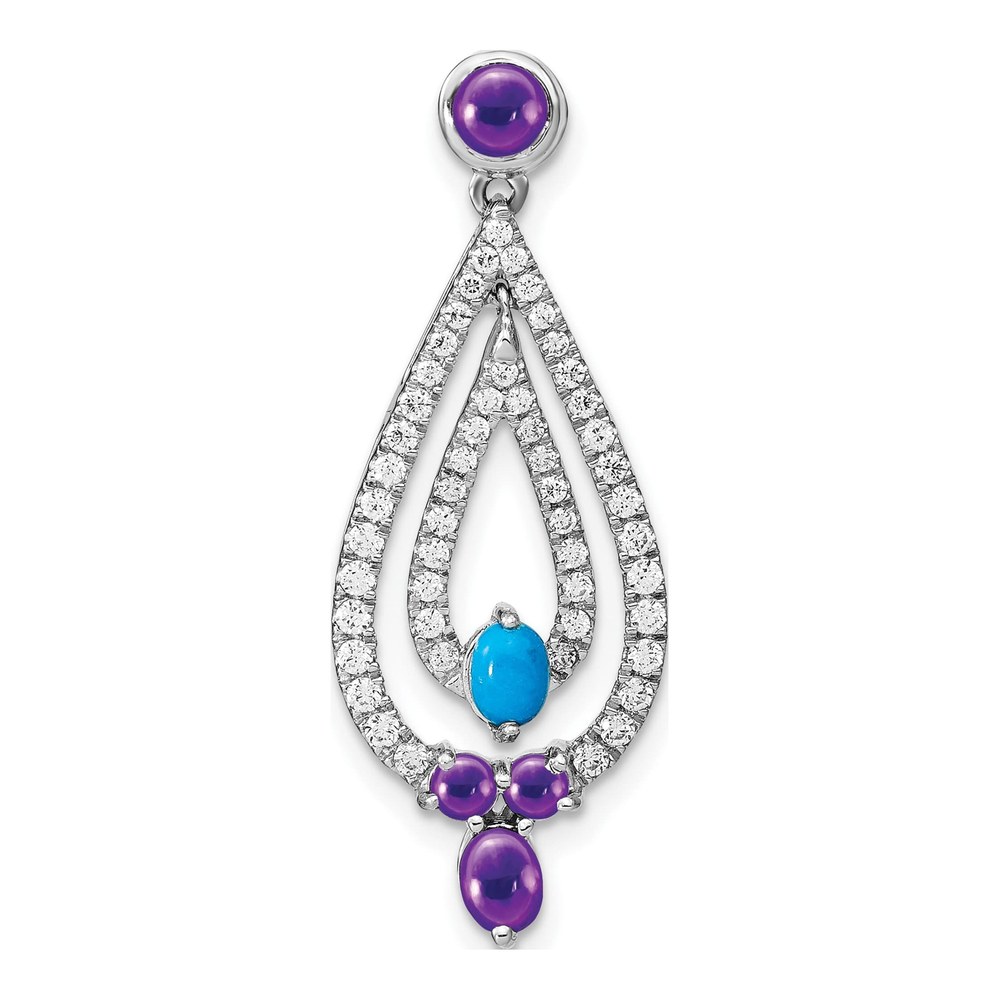 14K White Gold Amethyst & Turquoise Teardrop Pendant