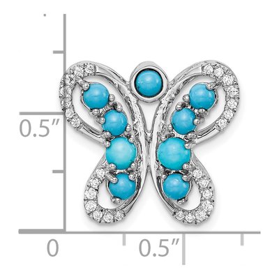 14K White Gold Turquoise & White Topaz Butterfly Slide Pendant – view 3