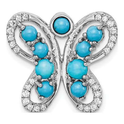 14K White Gold Turquoise & White Topaz Butterfly Slide Pendant